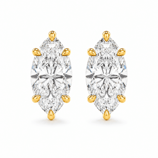 Janet - Marquise Shape Stud Moissanite Earrings 14K Yellow Gold
