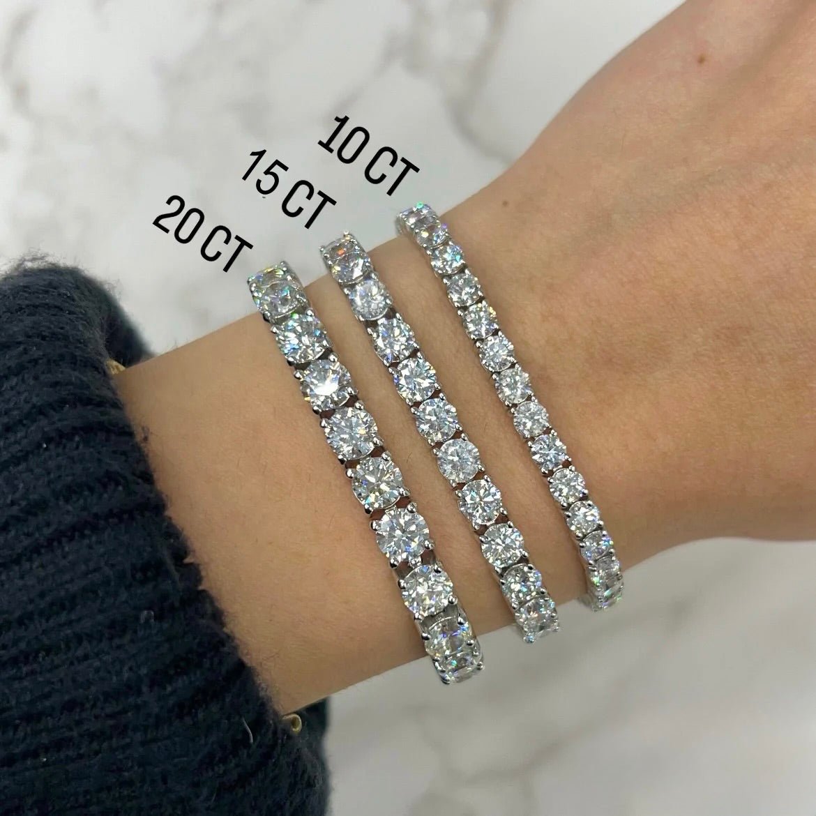 20 Carat Diamond Tennis Bracelet lab-grown in 14K white gold, 7-inch (18 cm), VS–SI F–G, Nura Lab