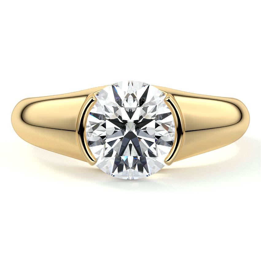 Round Solitaire Engagement Ring East-to-West set lab-grown diamond in 18K yellow gold