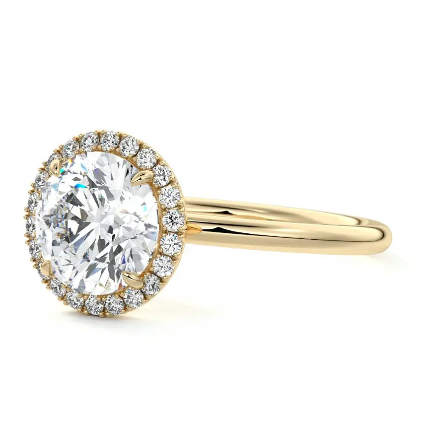 Round halo engagement ring in 9K gold NZ