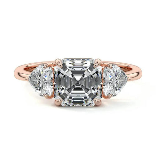 Lana - Asscher Three Stone with Heart Side Diamonds Engagement Ring Raphana Jewellery