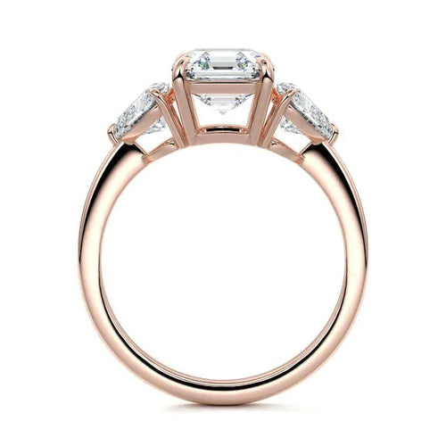 Lana - Asscher Three Stone with Heart Side Diamonds Engagement Ring Raphana Jewellery