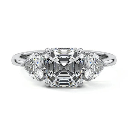 Lana - Asscher Three Stone with Heart Side Diamonds Engagement Ring Raphana Jewellery
