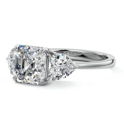 Lana - Asscher Three Stone with Heart Side Diamonds Engagement Ring Raphana Jewellery