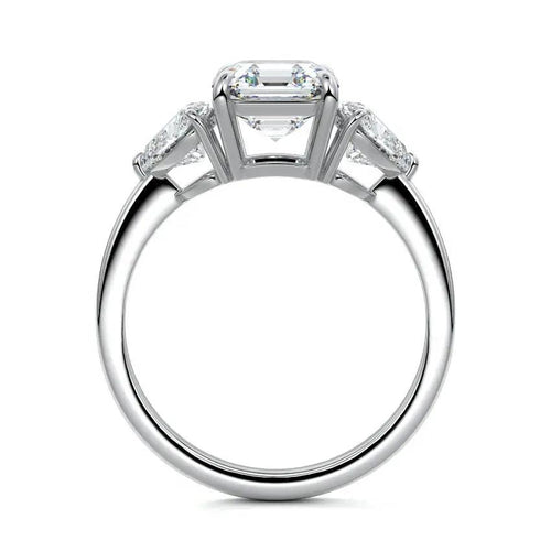 Lana - Asscher Three Stone with Heart Side Diamonds Engagement Ring Raphana Jewellery