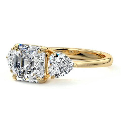 Lana - Asscher Three Stone with Heart Side Diamonds Engagement Ring Raphana Jewellery