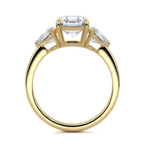 Lana - Asscher Three Stone with Heart Side Diamonds Engagement Ring Raphana Jewellery
