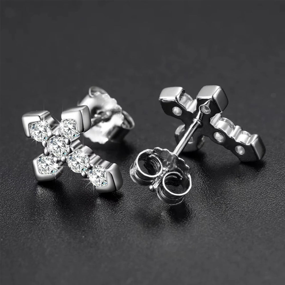 Abigail Cross Pointed Moissanite Stud Earrings by Nura Lab