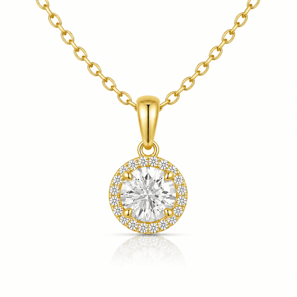 Naty - Round Halo Moissanite Pendant 14K Gold