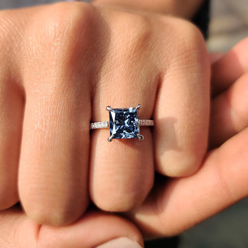 Lenora Louise - Royal Dark Blue Princess Cut Engagement Ring