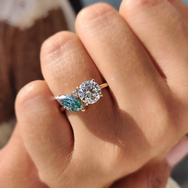 Florence Fleur - Three Stone Moissanite Ring In Marquise And Round Cut
