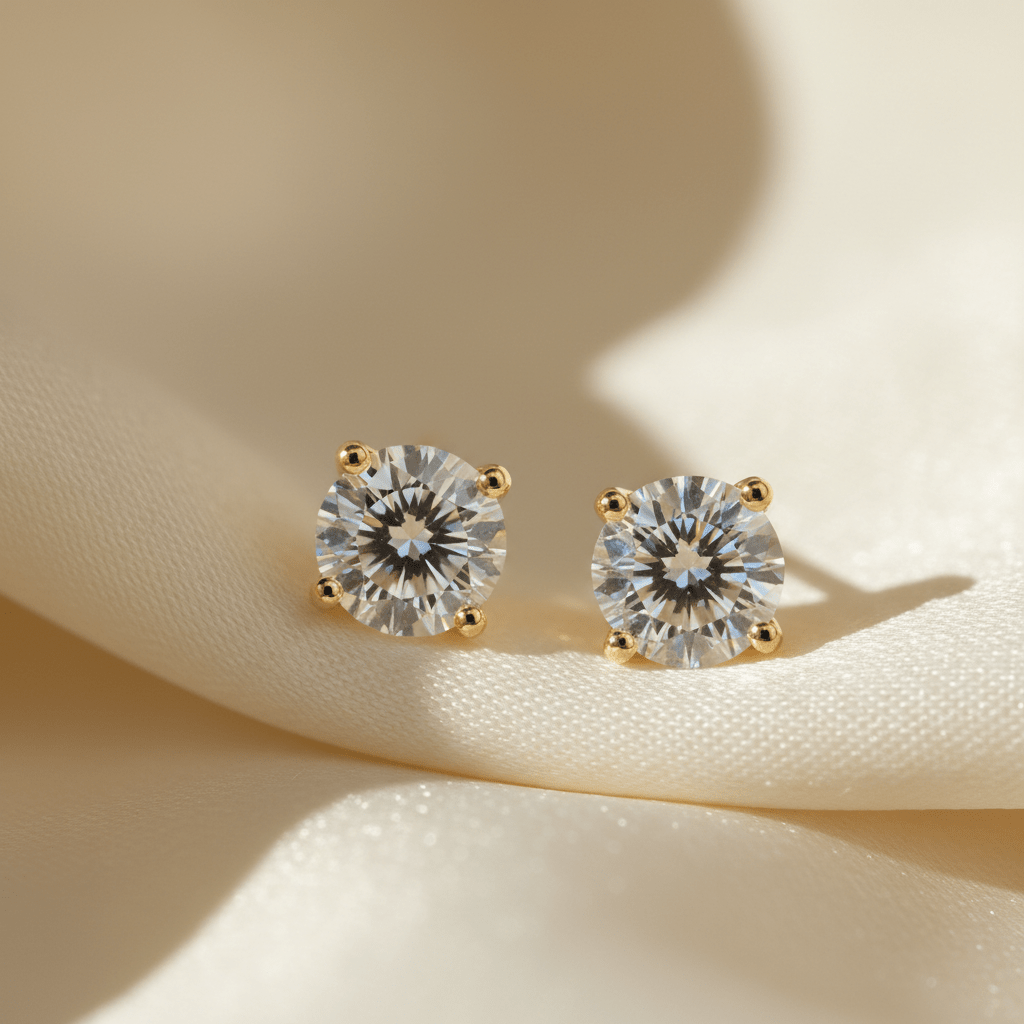 Pair of 0.25 carat lab grown diamond stud earrings in 9K yellow gold Nura Lab