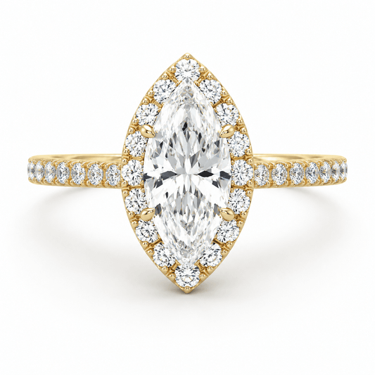 Ivy - Marquise Halo Lab Grown Diamond Engagement Ring with Pavé Band