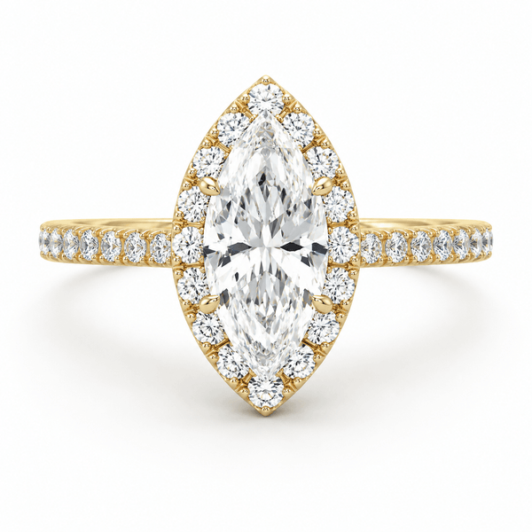 Ivy - Marquise Halo Lab Grown Diamond Engagement Ring with Pavé Band