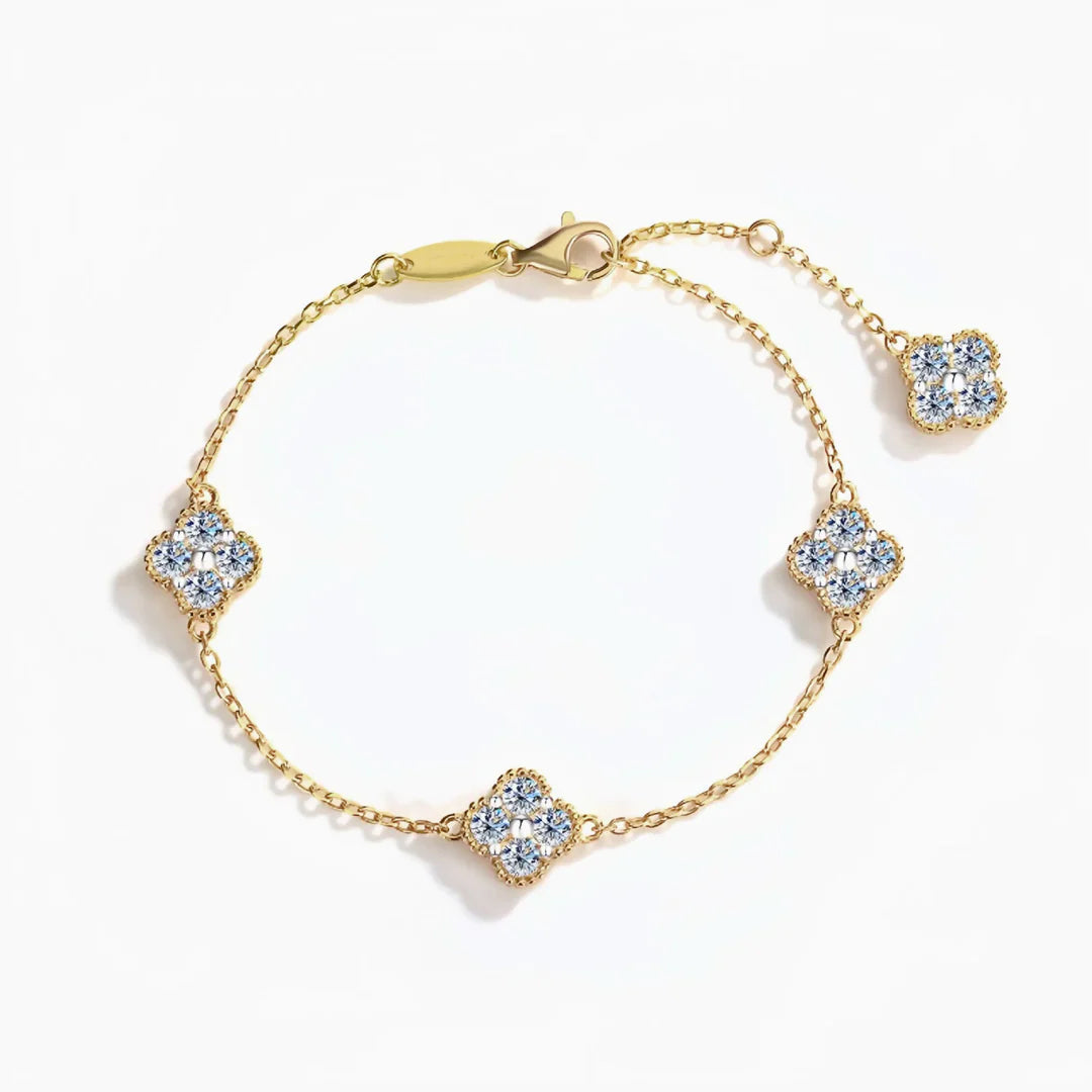 Yuna Rounded Clover Moissanite Bracelet by Nura Lab in 14K yellow gold plating over sterling silver