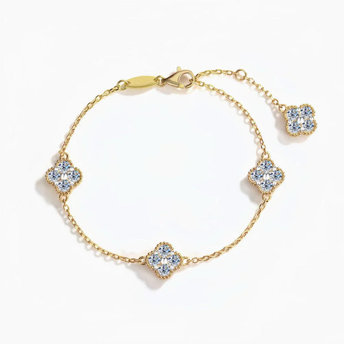 Yuna Rounded Clover Moissanite Bracelet by Nura Lab in 14K yellow gold plating over sterling silver
