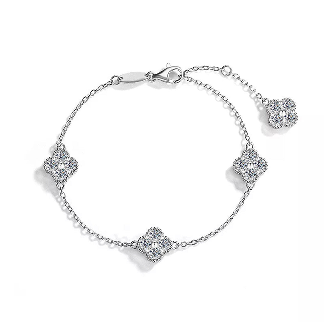 Yuna Rounded Clover Moissanite Bracelet by Nura Lab in Platinum plating over sterling silver