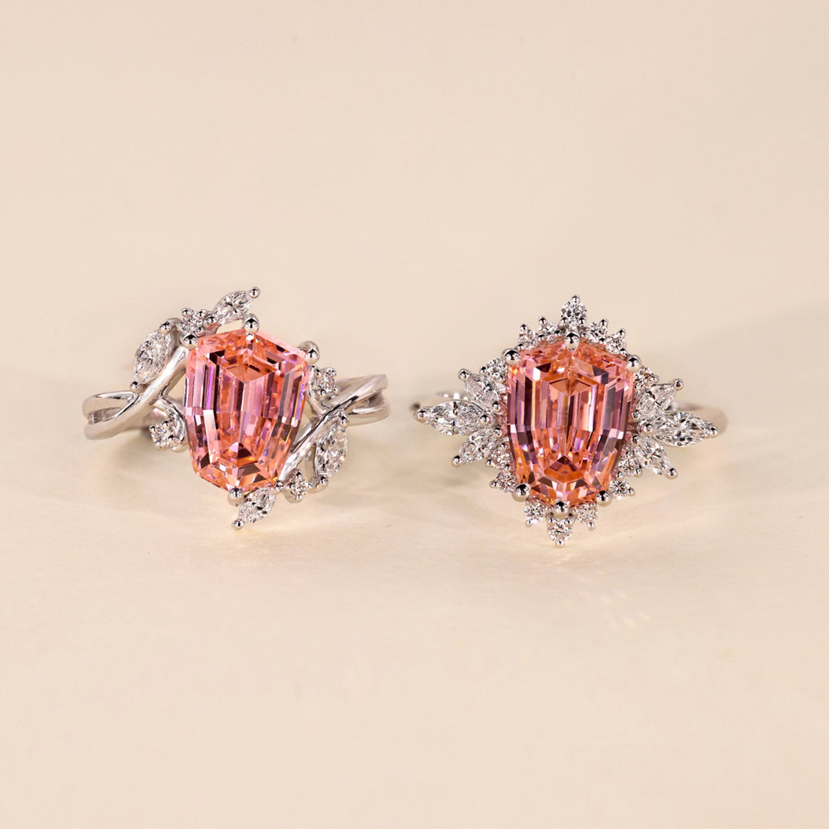 Amara Anne - Shield Cut Pink Gemstone Bypass Engagement Ring