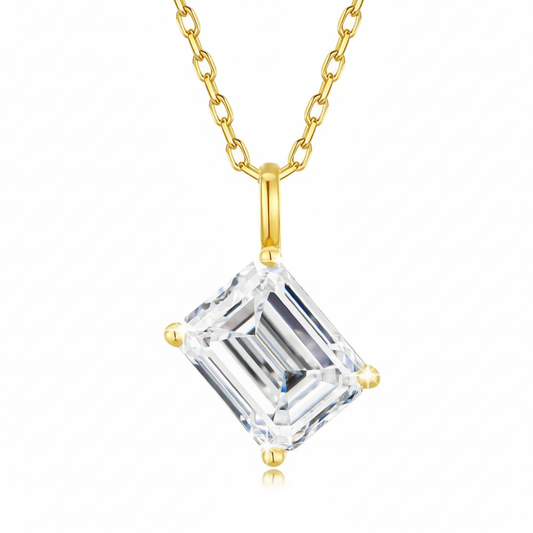 Emerald cut moissanite pendant necklace in 14K yellow gold
