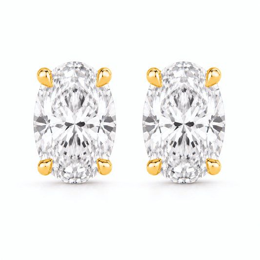 Paty - Oval Shape Stud Moissanite Earrings 14K Yellow Gold