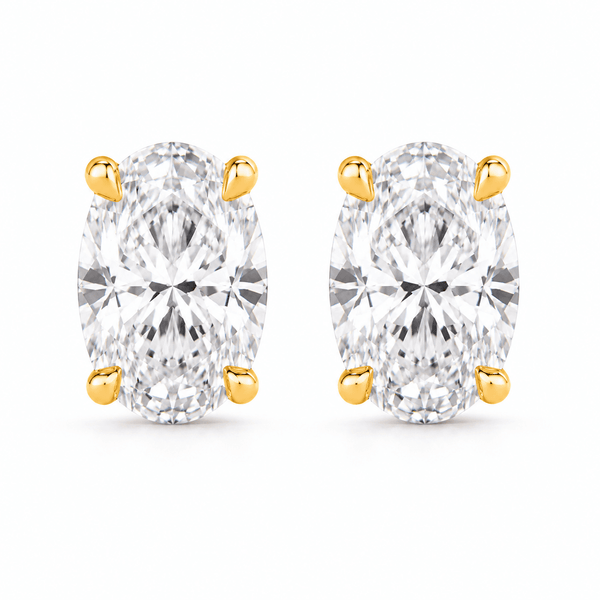 Paty - Oval Shape Stud Moissanite Earrings 14K Yellow Gold