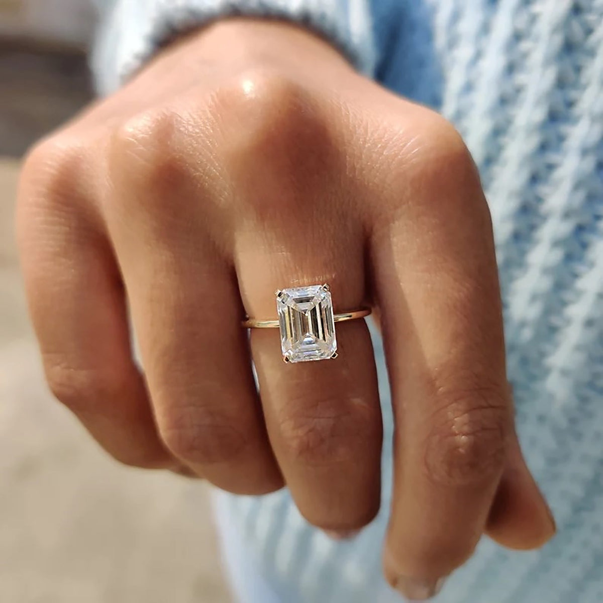 Rosamund Elise - Knife Edge Emerald Cut Solitaire Ring
