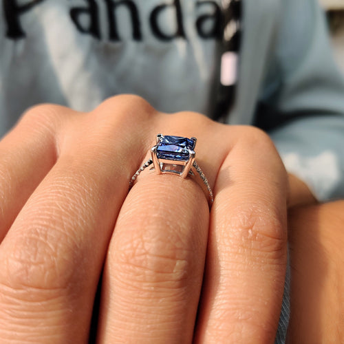 Lenora Louise - Royal Dark Blue Princess Cut Engagement Ring