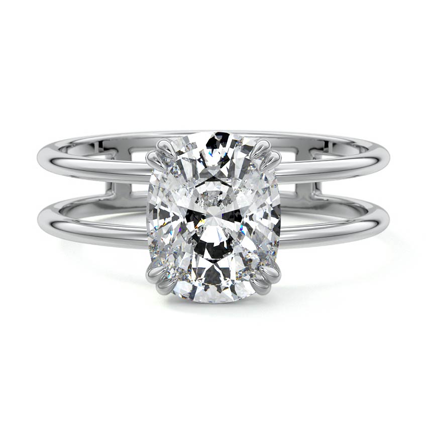 Elena - Cushion Solitaire Double Band Engagement Ring
