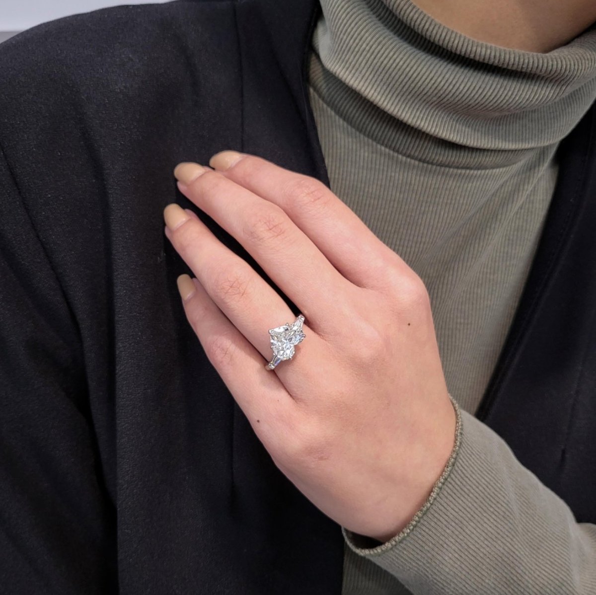 5 Carat Heart Shape 3 stone Engagement Ring - Raphana Jewellery