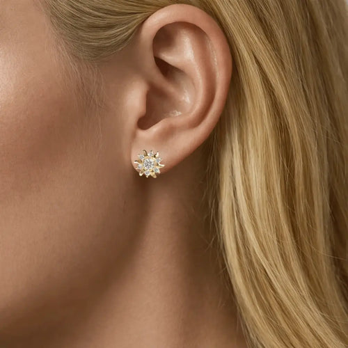 Floral - Moissanite Cluster Stud Earrings 14K Yellow Gold Nura Lab