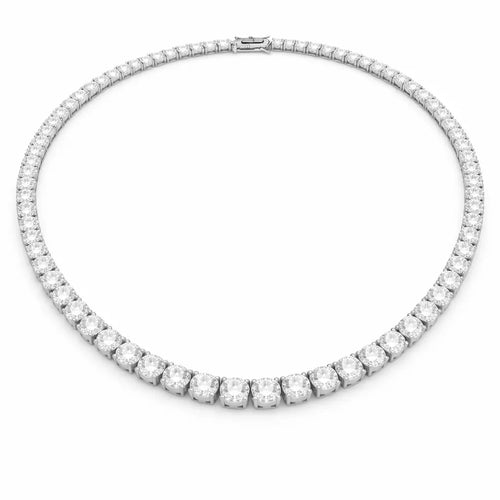 55 carat lab grown moissanite tennis necklace with round cut stones in silver 925, high luxury statement necklace