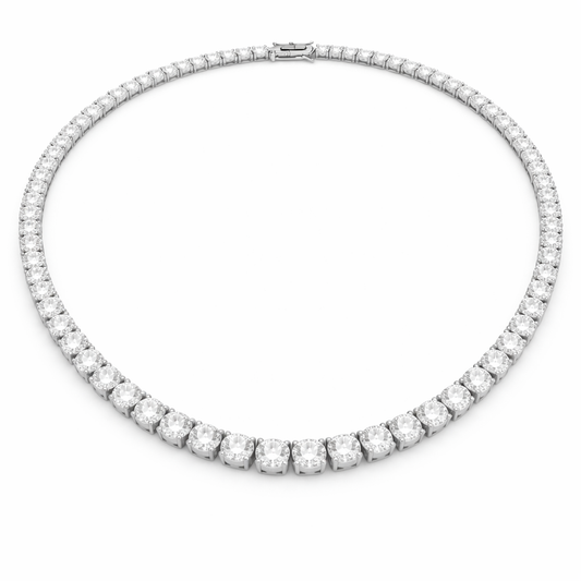 55 carat lab grown moissanite tennis necklace with round cut stones in silver 925, high luxury statement necklace