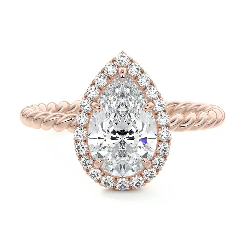 Giane - Pear Halo Twisted Rope Engagement Ring