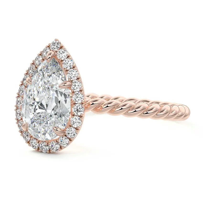 Giane - Pear Halo Twisted Rope Engagement Ring