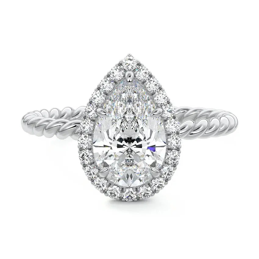 Giane - Pear Halo Twisted Rope Engagement Ring
