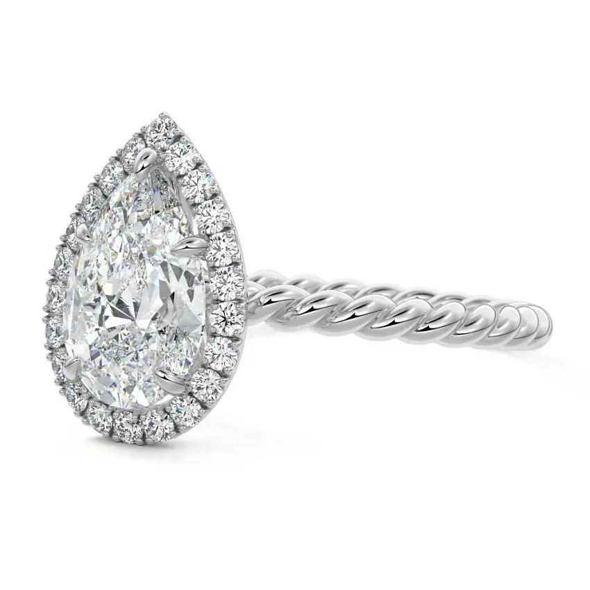 Giane - Pear Halo Twisted Rope Engagement Ring