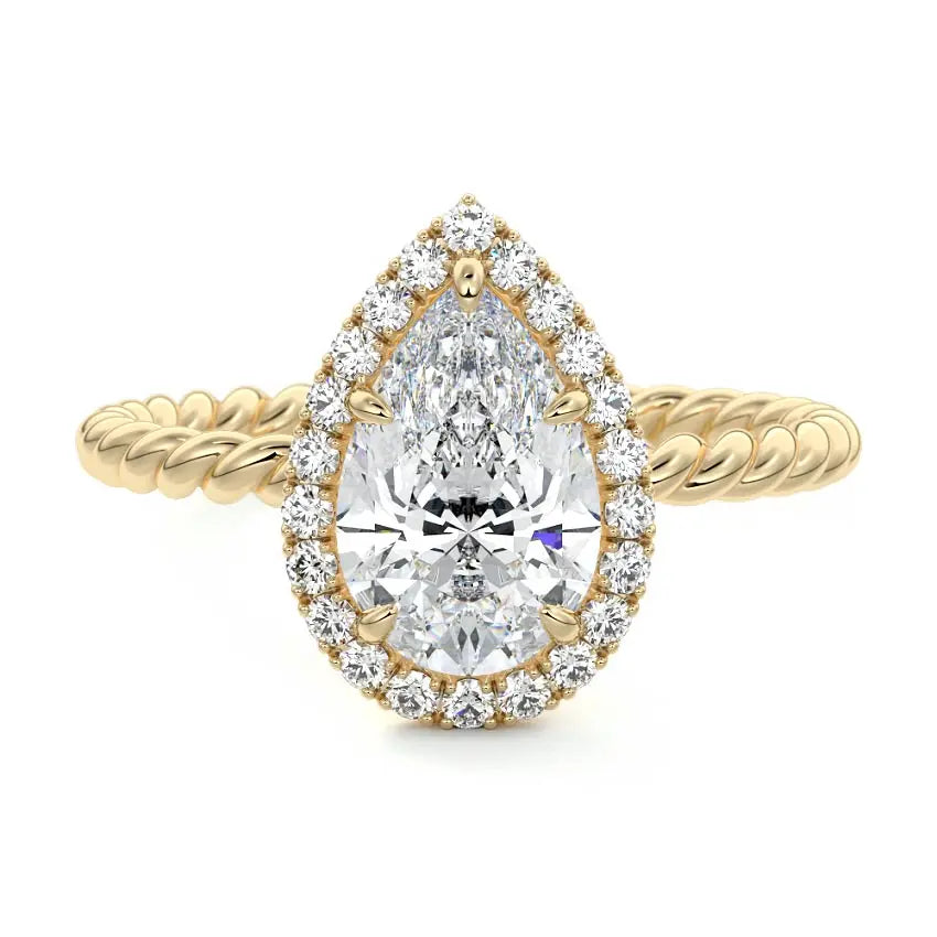 Giane - Pear Halo Twisted Rope Engagement Ring