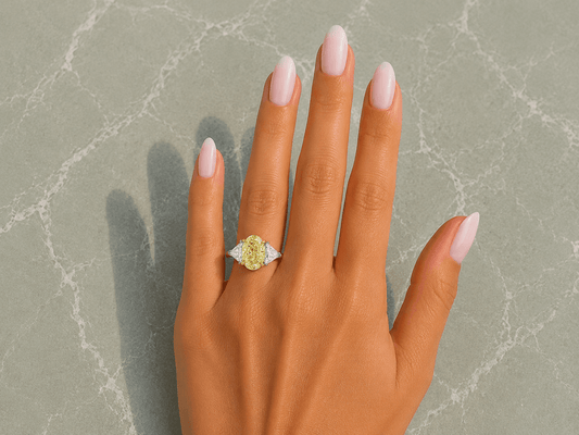 Paige - 3 Carat Oval Cut Yellow Diamond Trilogy Engagement Ring