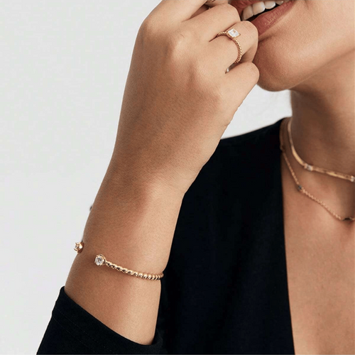 Sara Beaded Two-Stone Moissanite Bangle by Nura Lab
