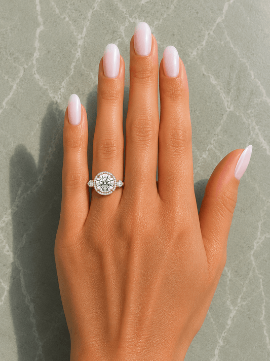 Trisha - Round Halo Trilogy Lab Grown Diamond Engagement Ring