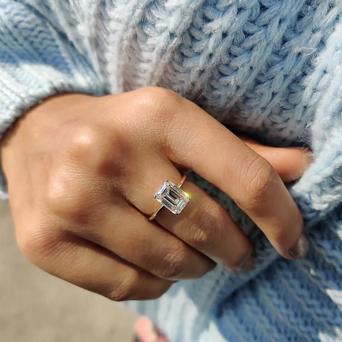 Rosamund Elise - Knife Edge Emerald Cut Solitaire Ring