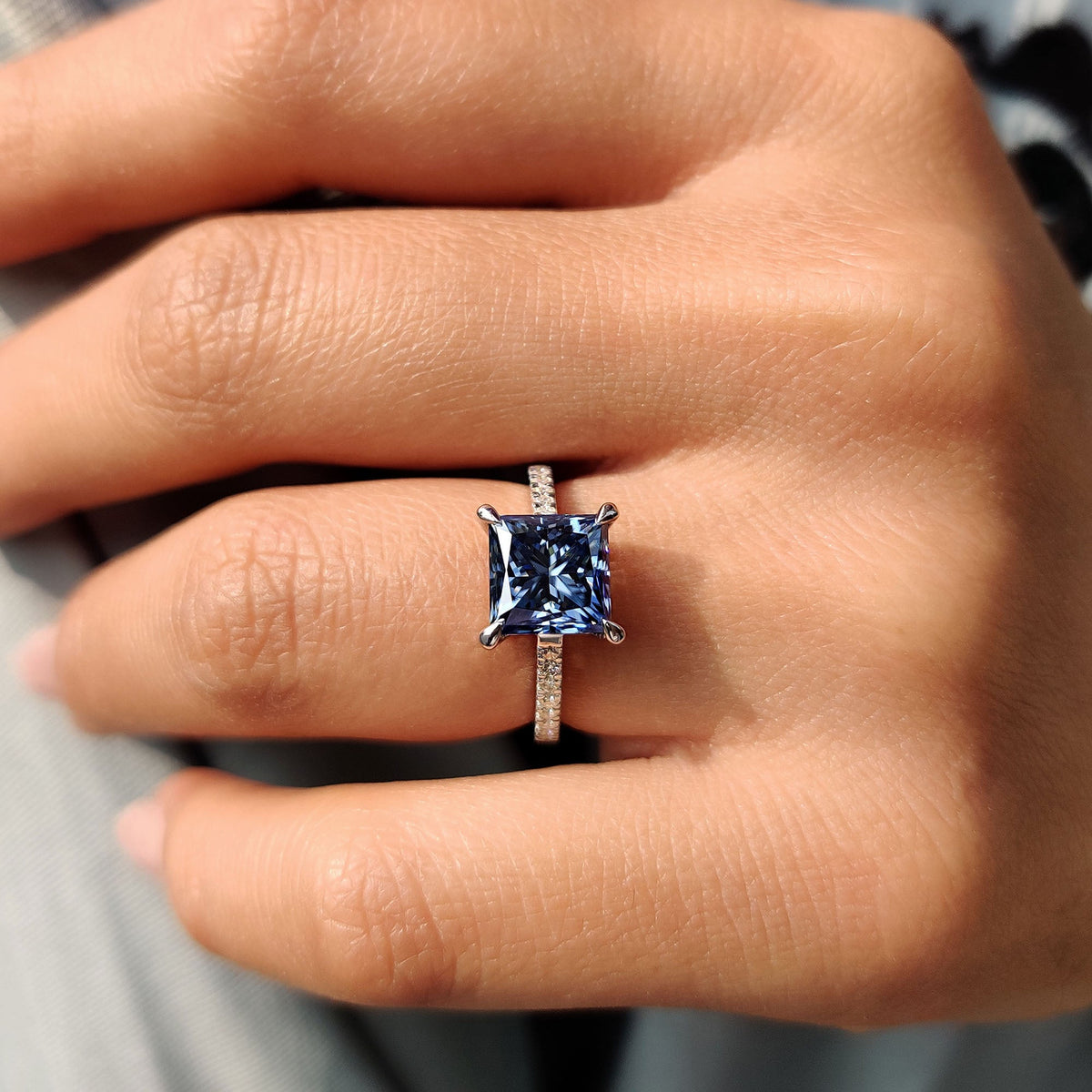Lenora Louise - Royal Dark Blue Princess Cut Engagement Ring
