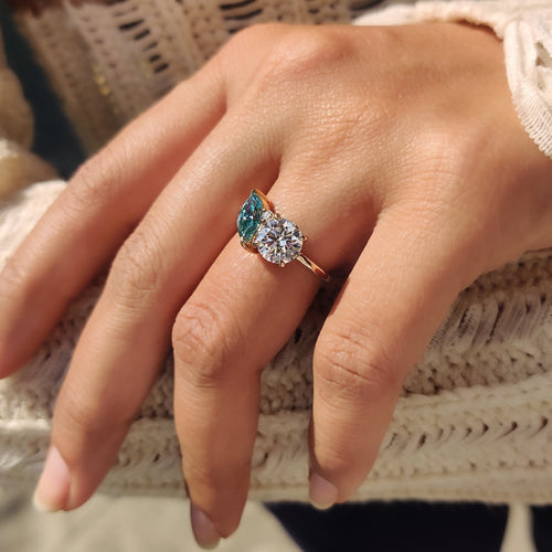 Florence Fleur - Three Stone Moissanite Ring In Marquise And Round Cut