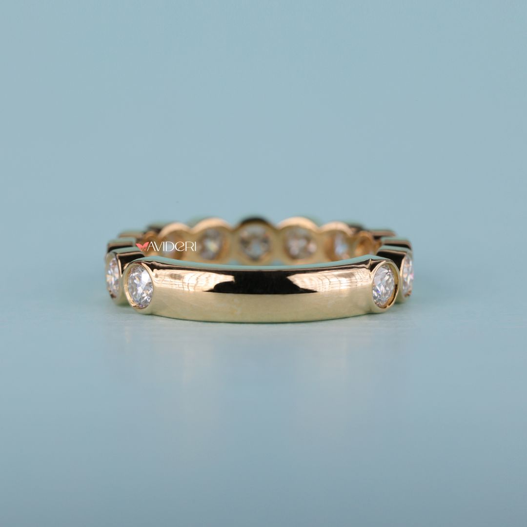 Yellow gold wedding ring shines with warmth and timeless elegance for daily wear.
