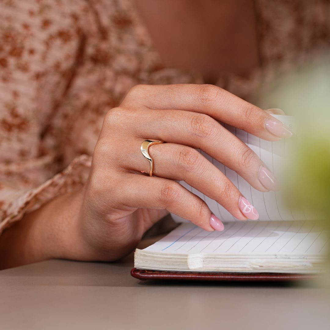 U shaped wedding ring crafted in stunning yellow gold
