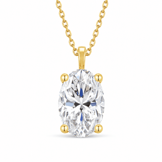 Callie - Oval Solitaire Pendant 14K Gold with 18K Gold Necklace
