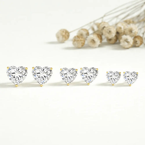 Jane - Heart Shape Stud Moissanite Earrings 14K Yellow Gold Nura Lab
