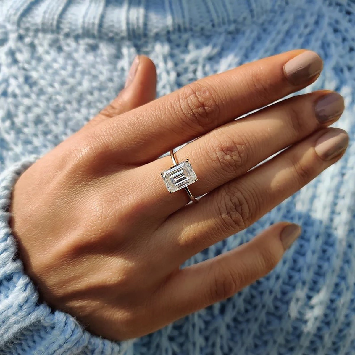 Rosamund Elise - Knife Edge Emerald Cut Solitaire Ring