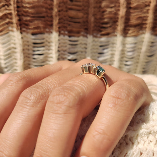 Florence Fleur - Three Stone Moissanite Ring In Marquise And Round Cut