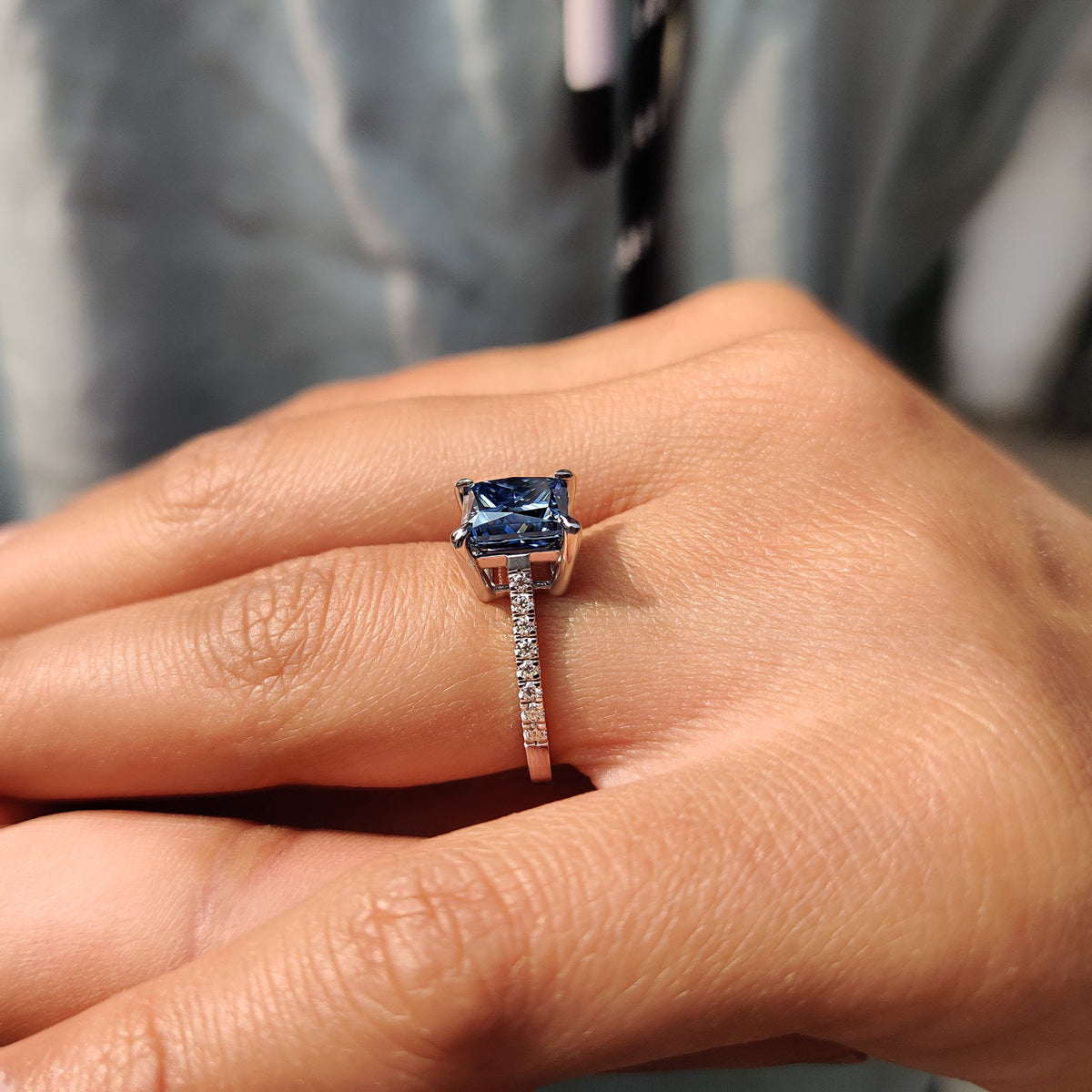Lenora Louise - Royal Dark Blue Princess Cut Engagement Ring